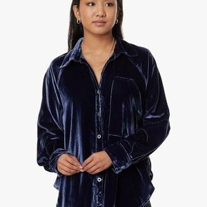 Free People Navy Velvet Blouse